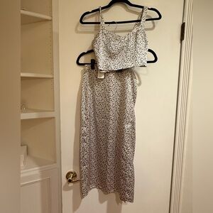 NWT Abercrombie silver cheetah print 2 piece set- crop top & skirt with slit XS
